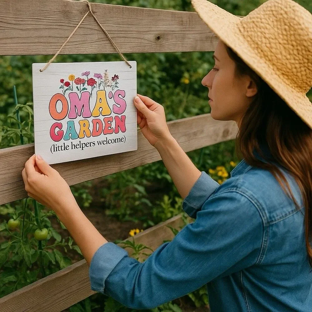 NEW Oma’s Hanging Garden Sign Little Helpers Welcome White Wood
